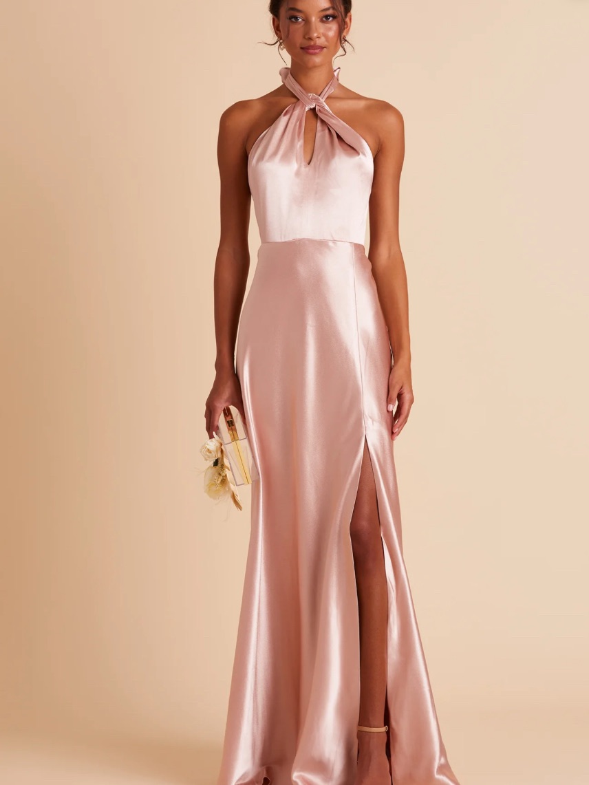Birdy Grey Satin Halter Maxi Dress - Rose Blush